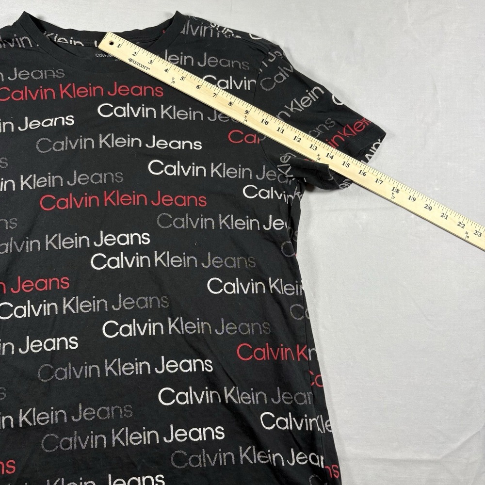 Calvin Klein Jeans All Over Logo Print T Shirt Black Red White Men's Medium M - Picture 7 of 7